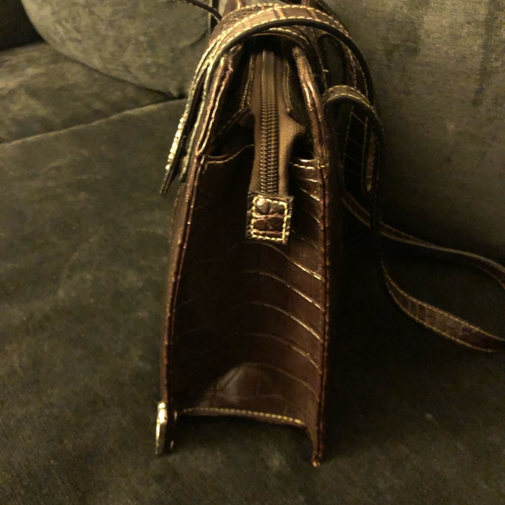 Embellished Croc Embossed Brown Shoulder Bag Silver Accent Purse - Picture 4 of 6